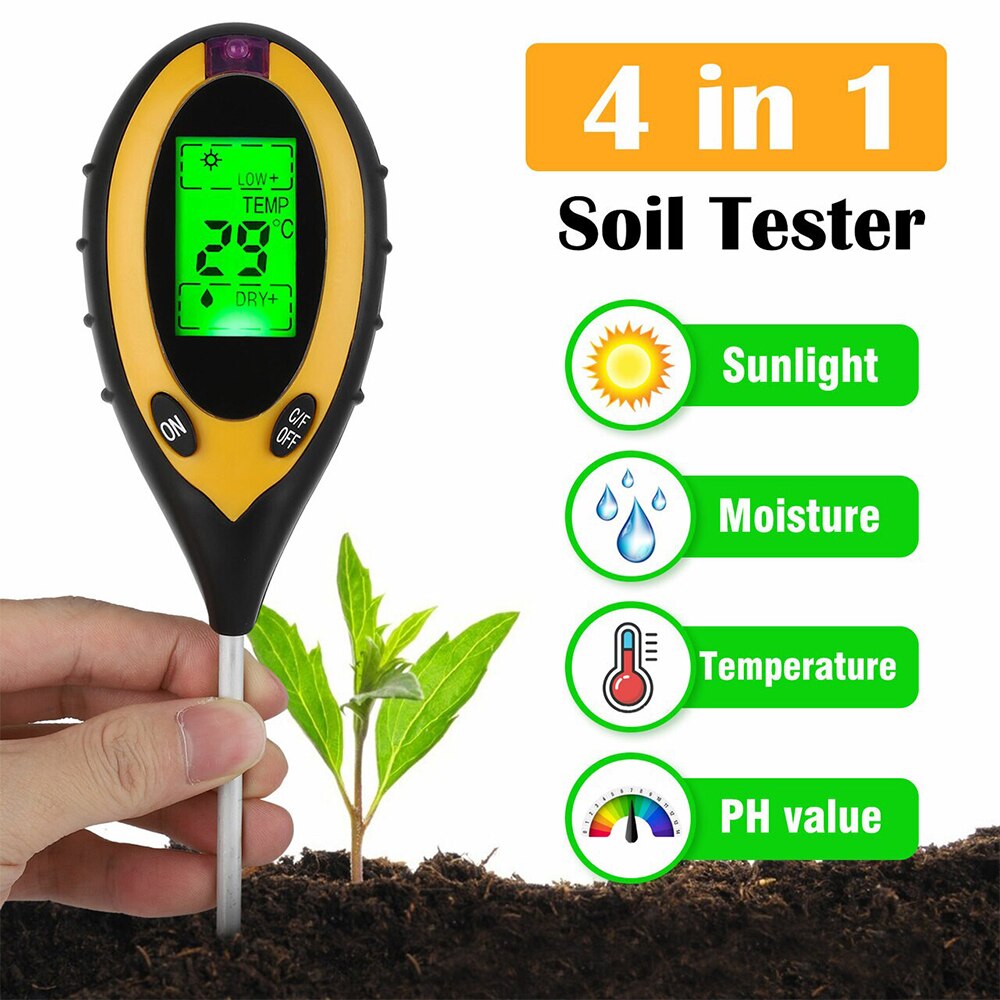 5-in-1 Moisture Meter Digital Soil pH Meter PH Levels Temperature Sunlight Intensity Humidity Tester Large Backlit LCD Display