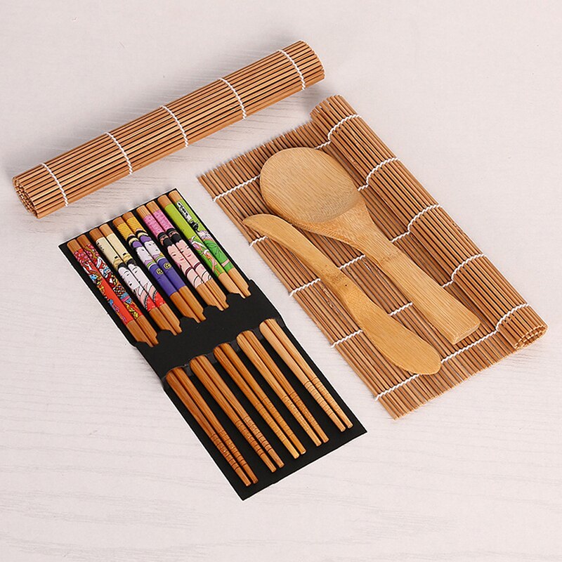 Juego de utensilios de cocina para hacer Sushi, 1 Juego de cortinas de Sushi, Kits de preparación de arroz de Sushi, herramientas de cocina, palillos, cuchara, cuchilla de Sushi: Default Title