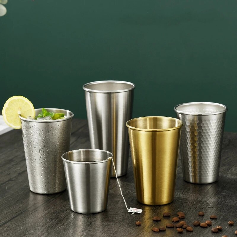 Gold Unbreakable Metal Drinking Beer Coffee Tea Cup Insulation Anti-Scalding Stainless Steel Water Mug Cups