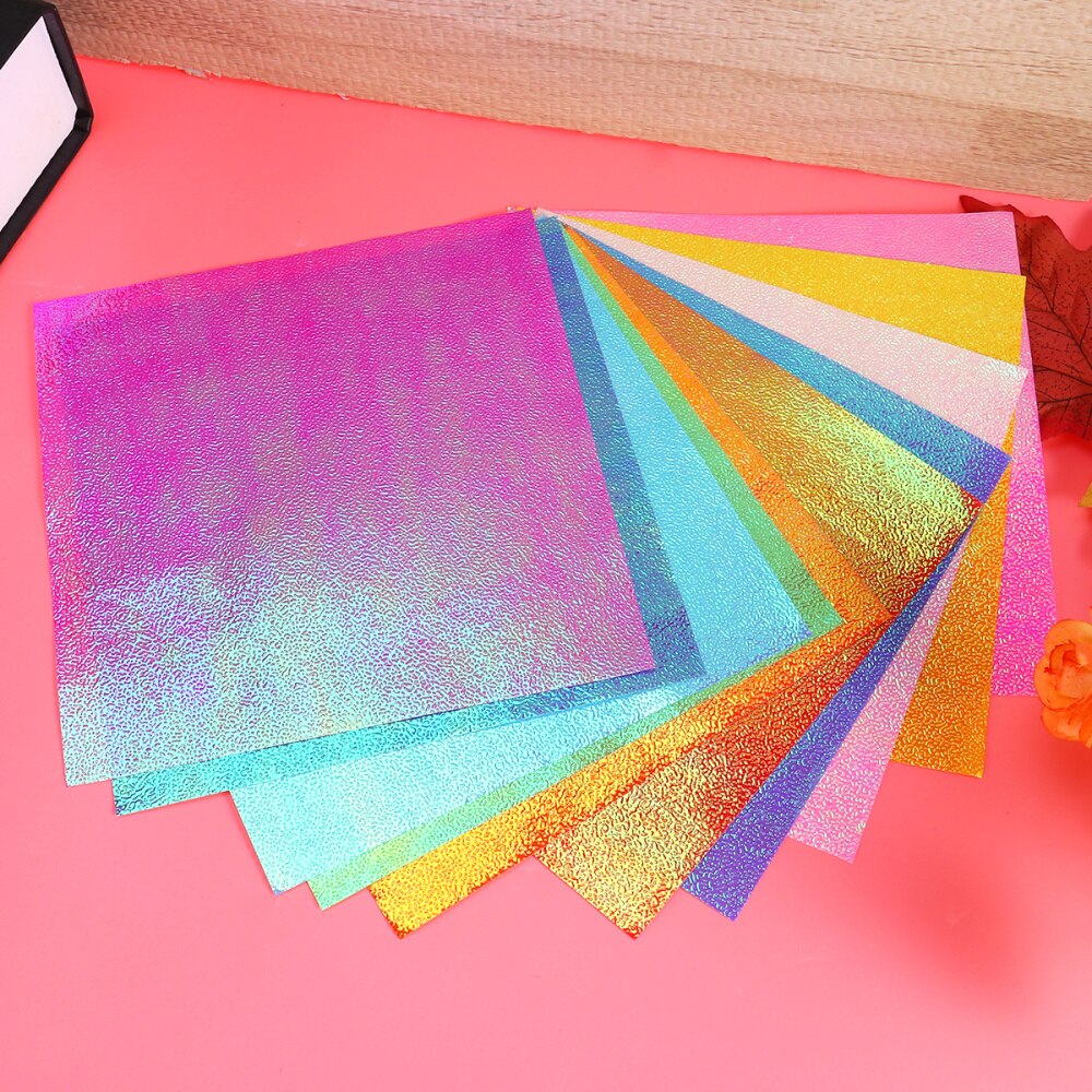 50 sztuk opalizujący papier kwadratowy błyszczący papier pakowy DIY rzemieślniczy papier na papierowy żuraw cięcia papieru (15cm, 10 kolorów): jak pokazano