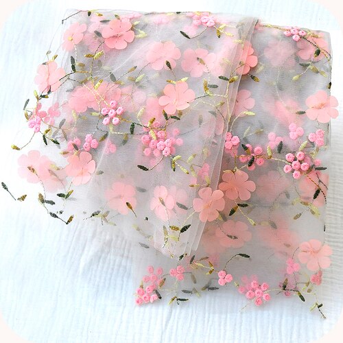 1 metro, 5 colores, bordado de chifón 3D, vestido de tela de encaje, cortina, hecho a mano, accesorios DIY: Rosa