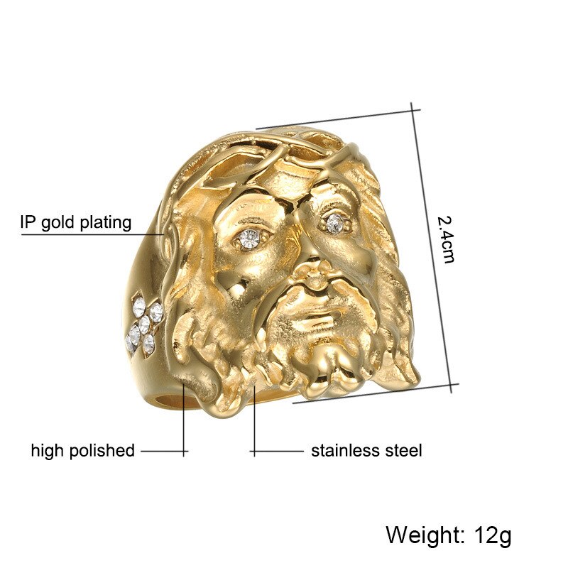 or anneaux cristal croix jésus hommes bague en acier inoxydable de Punk chrétien religieux anneau bijoux