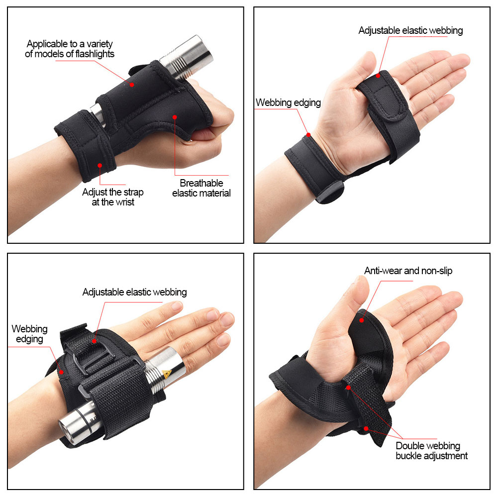 Durable Neoprene Torch Flashlight Holder Hand Arm Mount Wrist Strap Glove Hand Free Underwater Scuba Diving Flashlight Holster