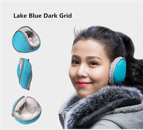 Vattentäta varma hörselkåpor vintervikbara reflekterande hörselskydd täcker kyltåliga justerbara hörselkåpor: Sjöblå