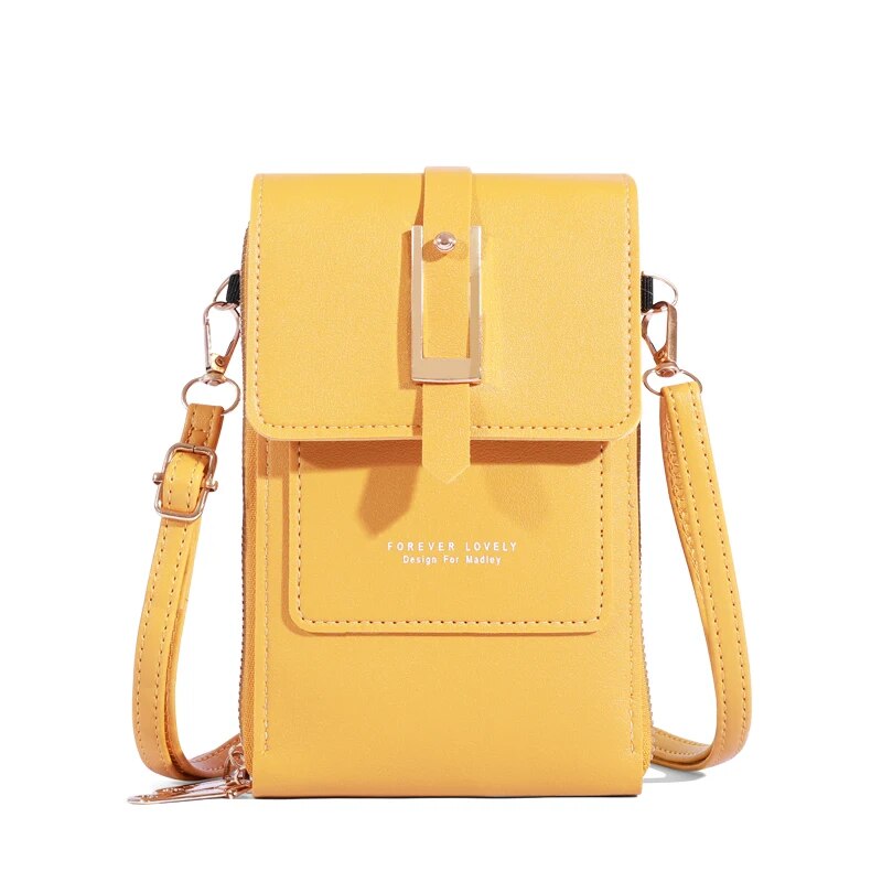Touch Screen Mobile Phone Bag, Mini Flap Crossbody Bag, Faux Leather Purse, Vertical Wallet With Card Slots: Yellow