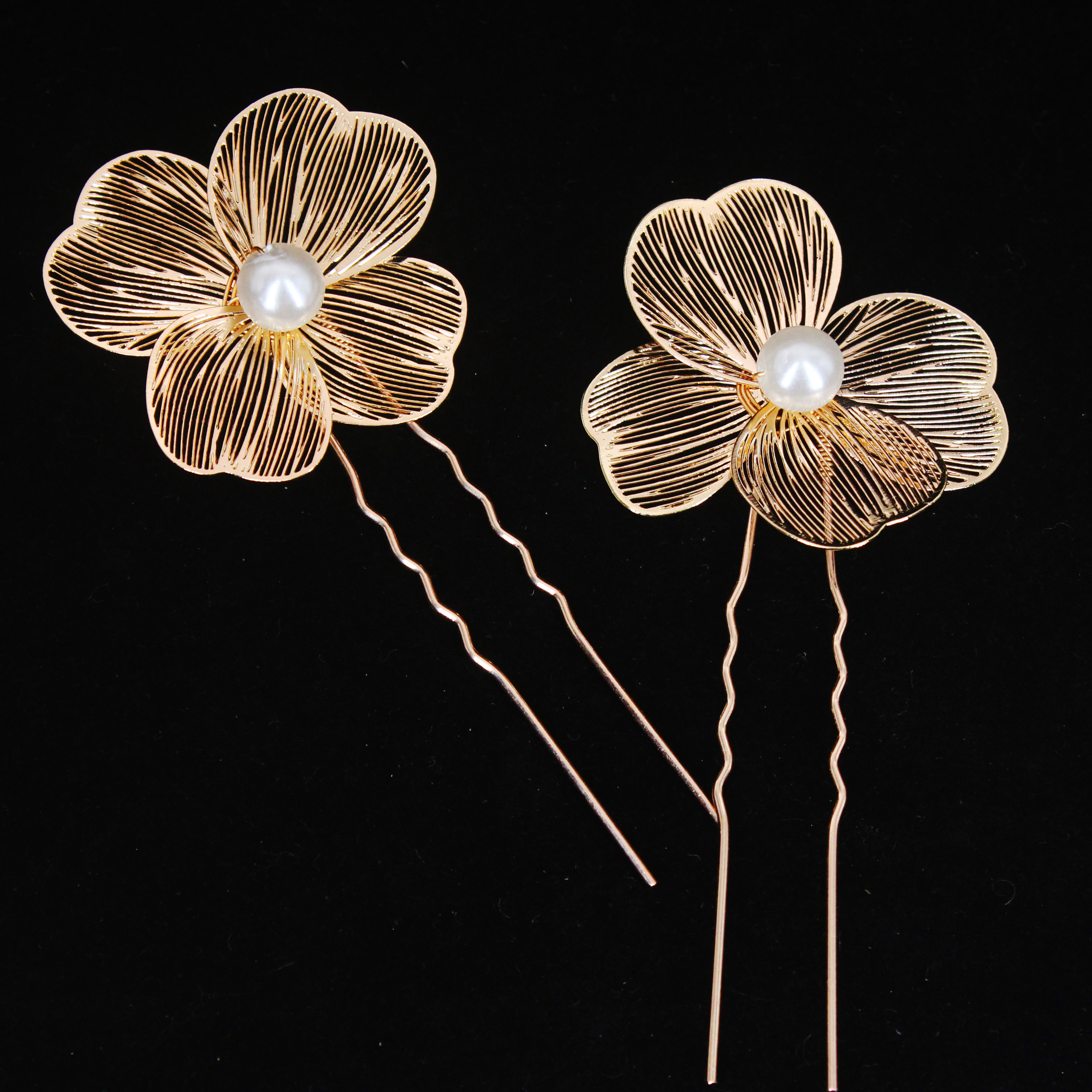 2 uds tocado de novia hecho a mano flor perla peine para el cabello alfileres joyería de estilo de boda insertar de peine accesorios para el cabello: COLOR ORO ROSADO