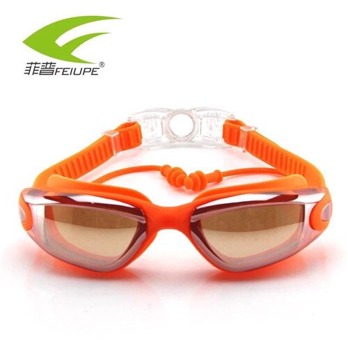 Zwembril, verstelbare siliconen zwembril met oordopjes, waterbestendig, anti-condens, uv-bescherming, dames, heren zwembril: M610 sinaasappels