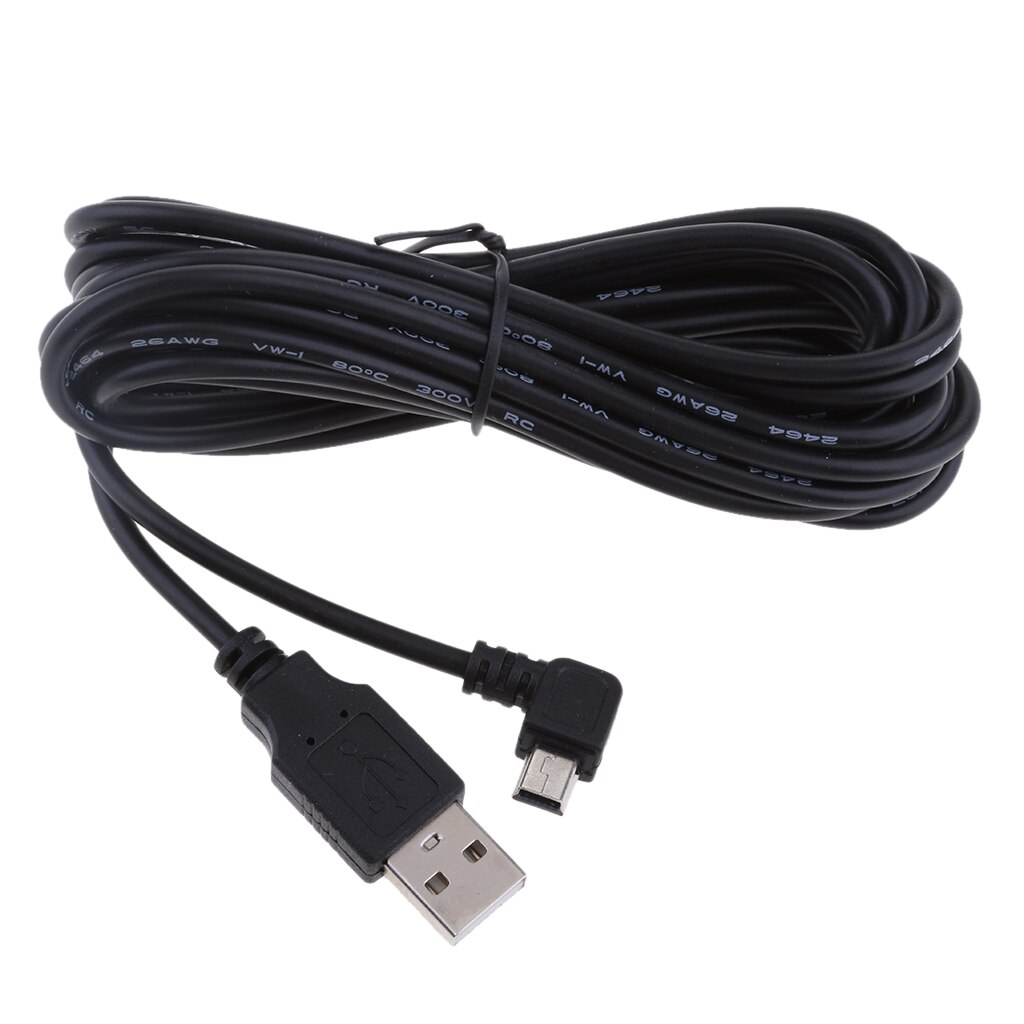 3.5m Dash Cam Charger Cable 5V 2A Mini USB Charger Cable Left Bend DVR GPS Charging Cables Car Accessories