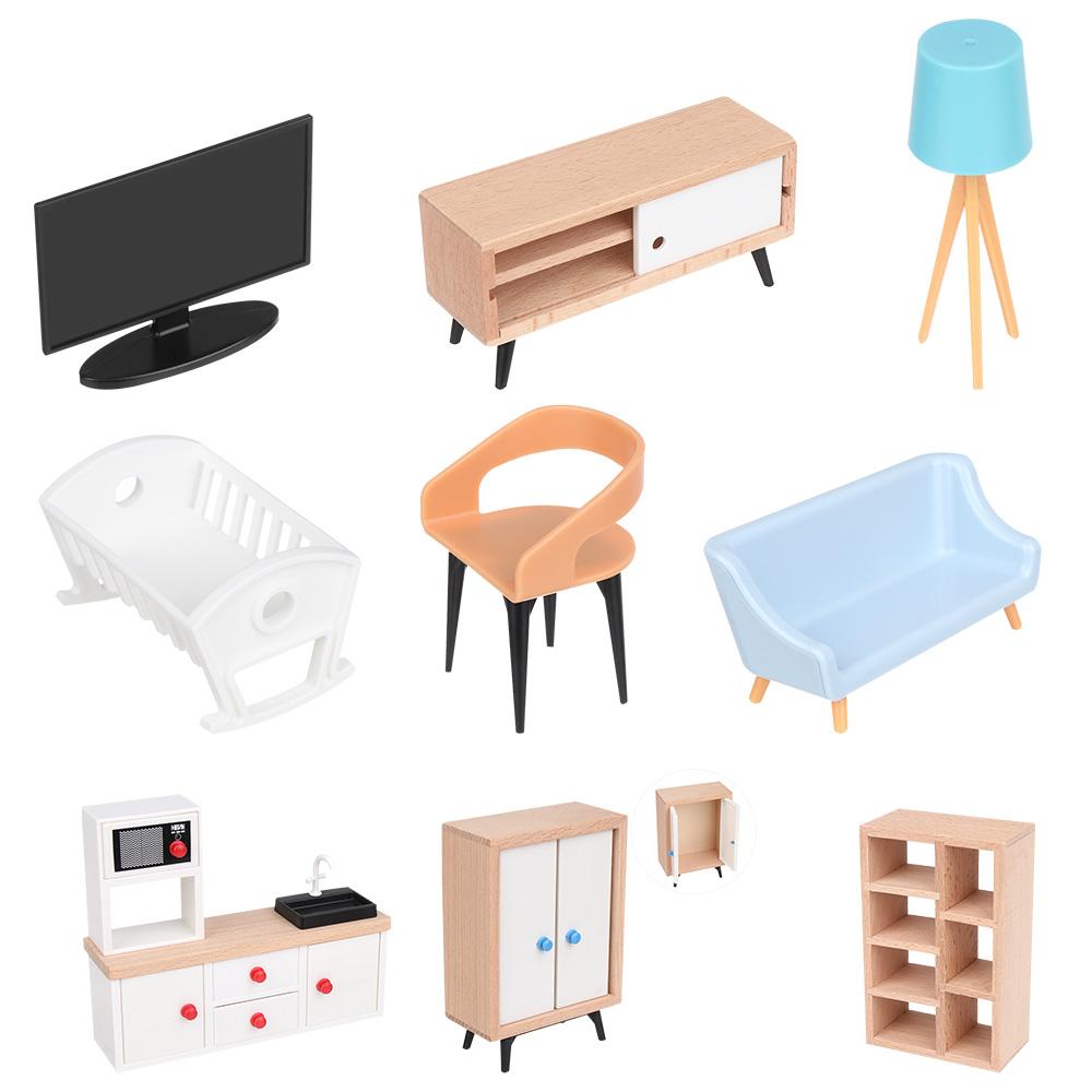 Kinder Spielzeug puppen Zubehör Szene Modell Mini Einrichtung Puppenhaus Miniatur Möbel TV-Schrank Schlafs ofa Kleider schrank