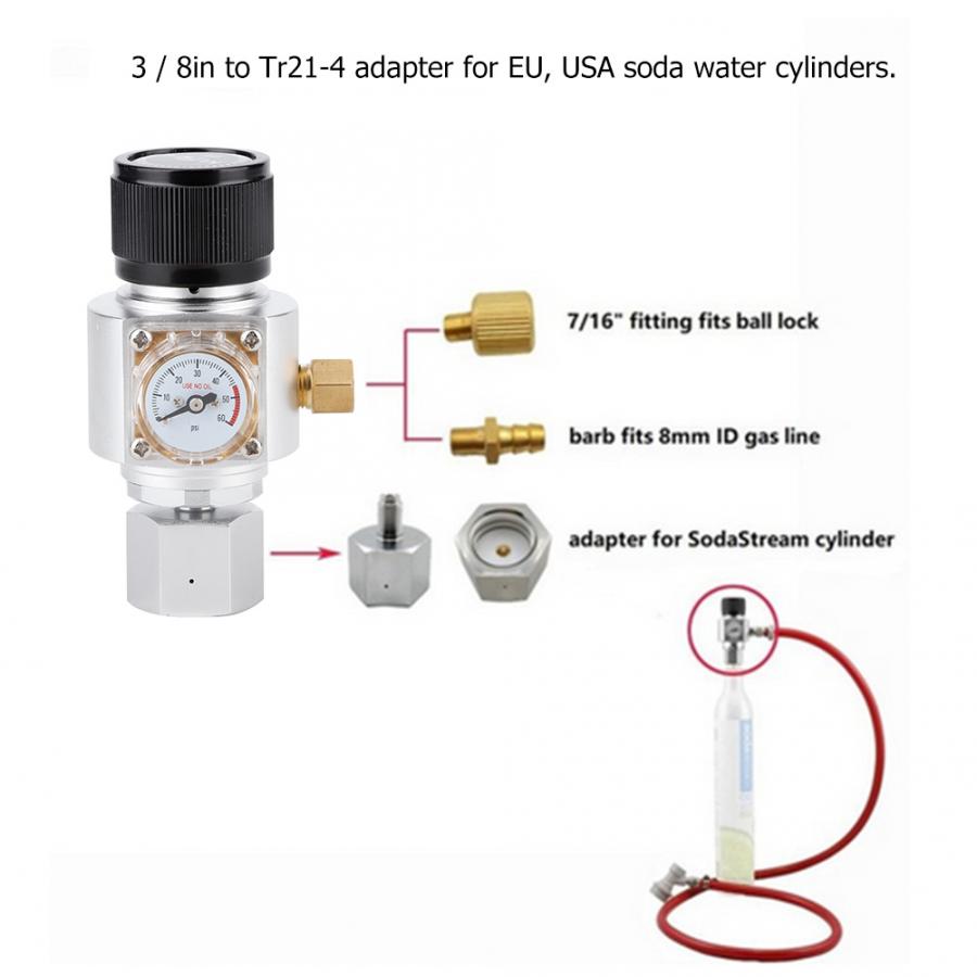 CO2 Mini Gas Regulator Mini CO2 Gas Regulator Soda Water Pressure Reducing Valve Adapter Soda Bottle Accessory
