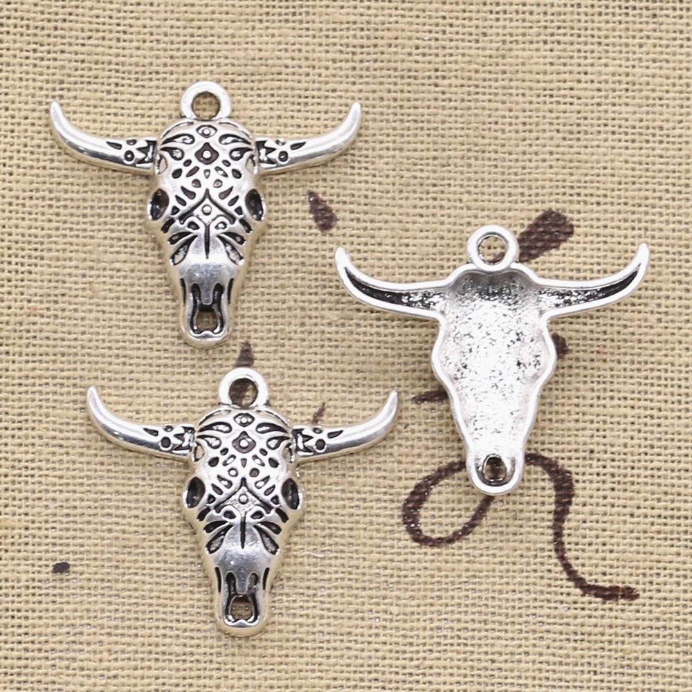 10Pcs Charms Skull Bull Ox Hoofd 25X29Mm Antiek Brons Zilver Kleur Plated Hangers Maken Diy Handgemaakte tibetaanse Sieraden