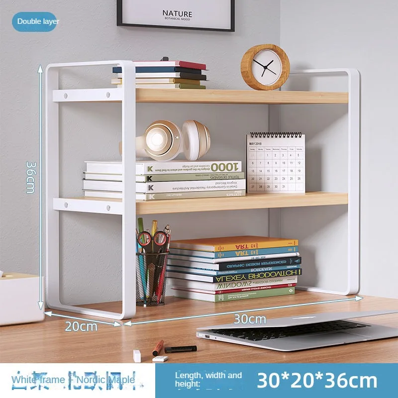 Shelf Desktop Storage Bookshelf Student Document Shelf Computer Racks Tiered Cabinet Office Accessories Stationery Holder: Ivory