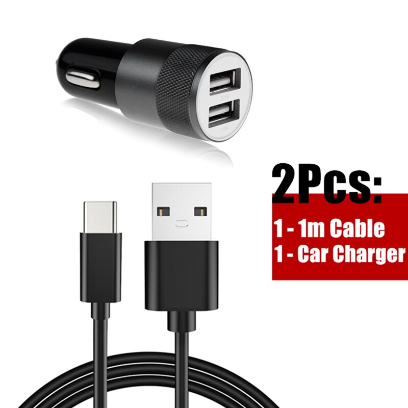 doppio USB Caricabatteria da auto per USB Tipo C Cavo di Ricarica per Huawei P20 P30 P40 Lite Realme 6S 6i C3 X50 pro Redmi nota 9 8t: nero cavo adattatore