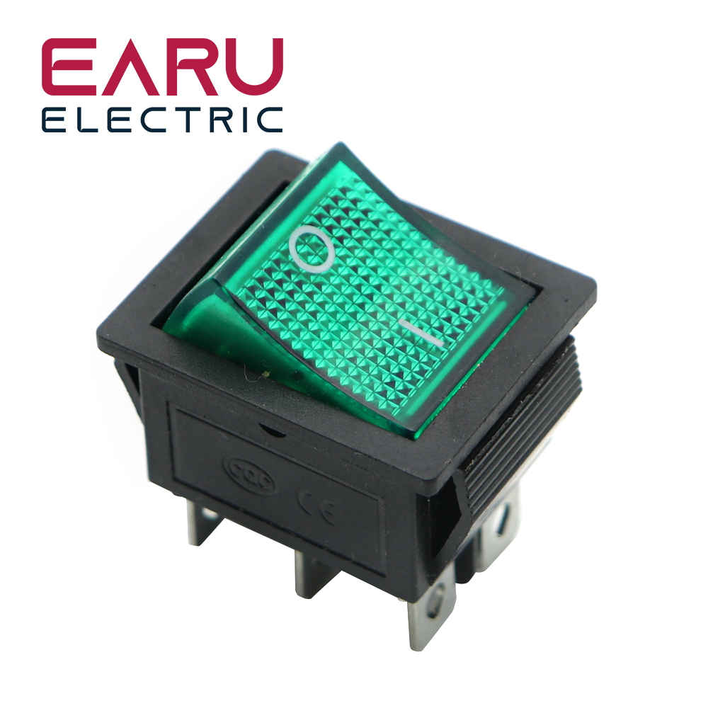 Latching Rocker Switch Power Switch I/O 4 Pins With Light 16A 250VAC 20A 125VAC KCD4 DPST Red Yellow Green Blue Black Boat: green