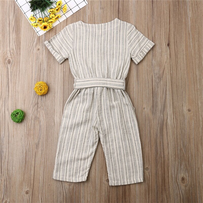 2019 da criança do miúdo da menina do bebê verão casual rendas acima roupas criança listrado impressão longa calça macacão outfits 2-7y