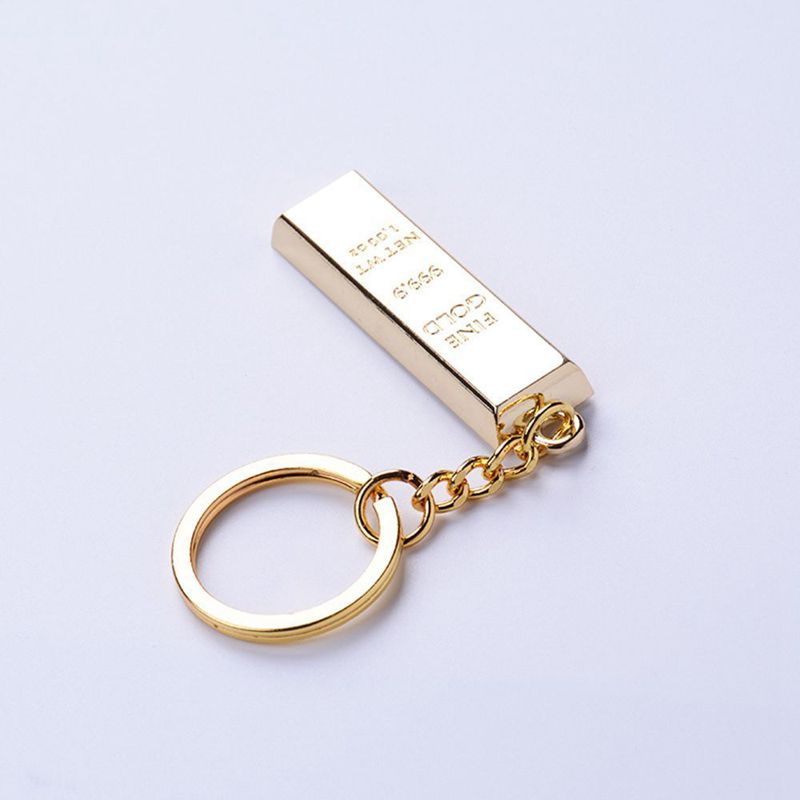 1pc Metal Faux Gold Bar Bullion Keychain Car Keyring for