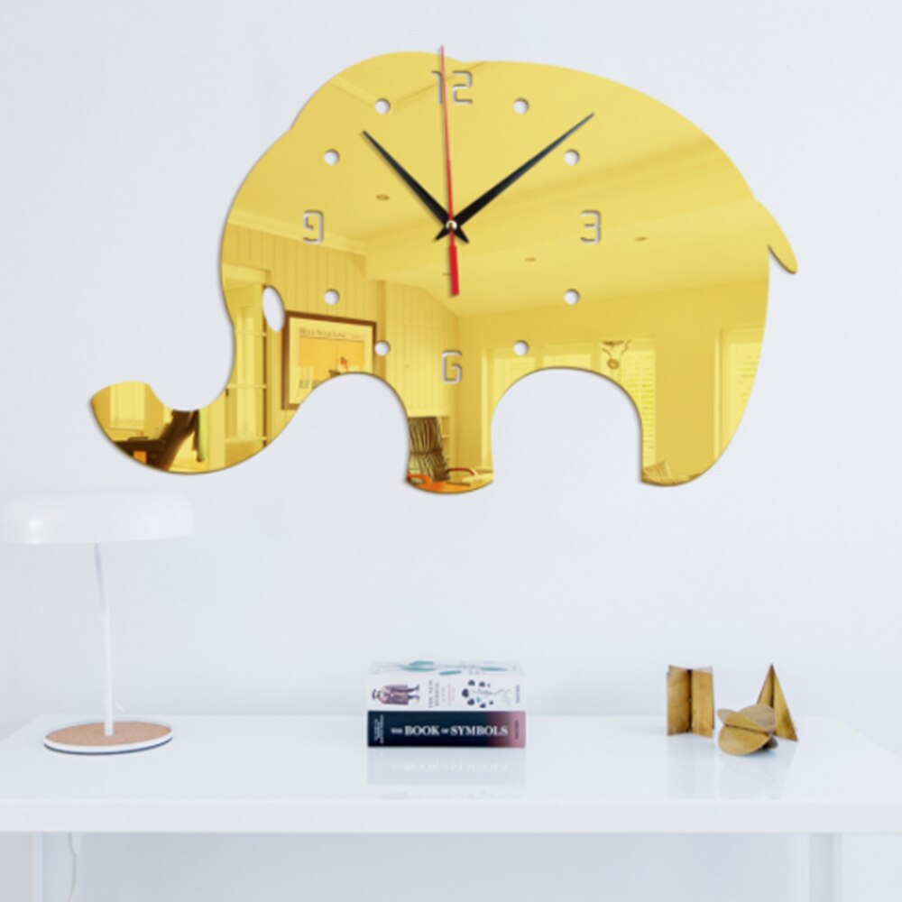 Animaux Éléphant Horloge Murale Décor À La Maison Moderne Miroir Effet Éléphants HORLOGE À FAIRE SOI-MÊME