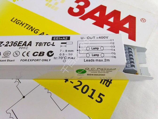 YZ-236EAA de balasto electrónico 3AAA T8, 220-240V, 2x36W, 2x40W, lámpara fluorescente L290D