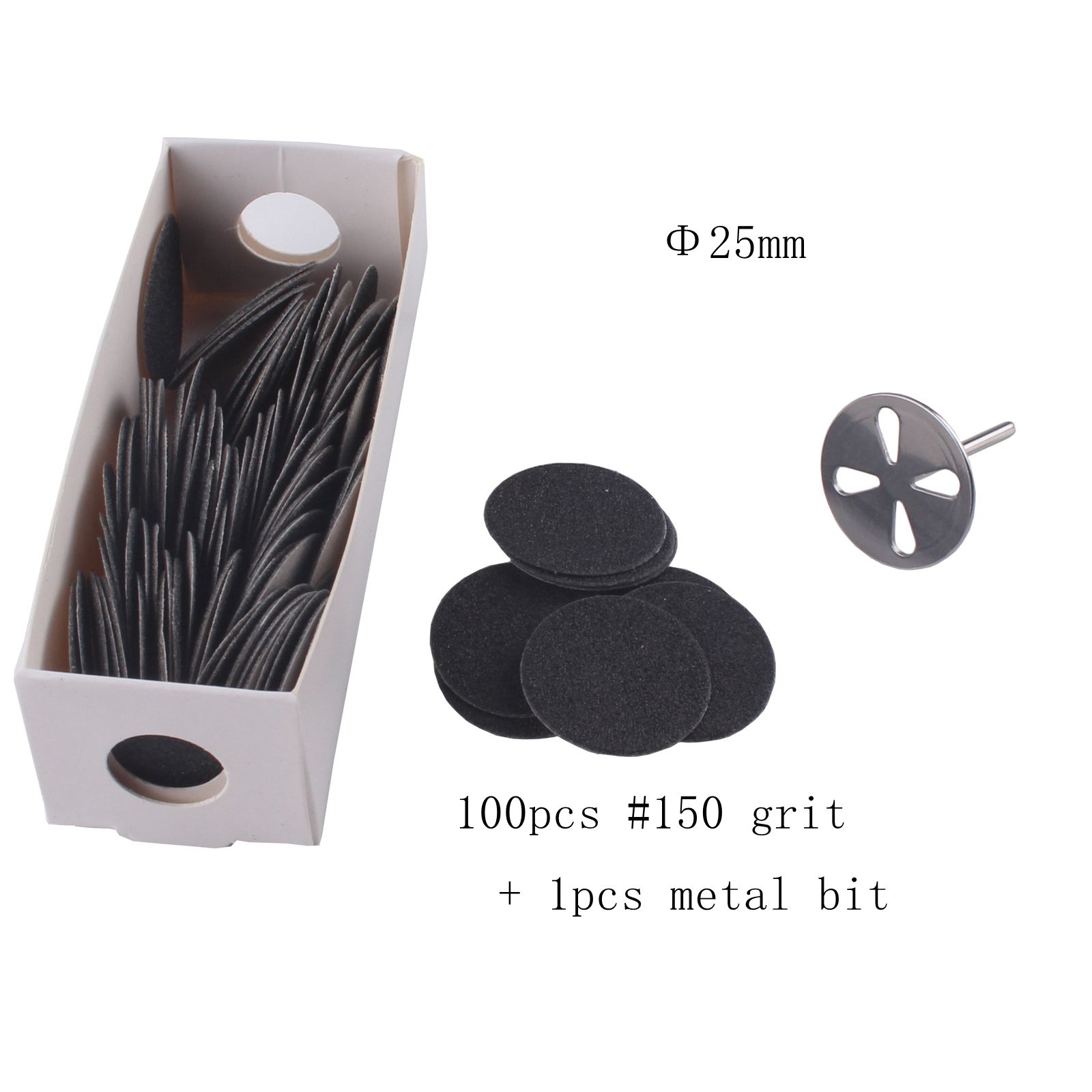 Disco de papel de lija de 25mm con broca de Metal, broca de disco de lijado de pedicura de vástago 3/32 para removedor de callos de piel muerta, Lima eléctrica de pie: 100pcs G150 x 1 bit