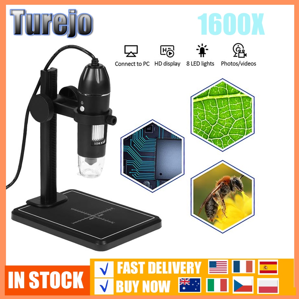 1600X Digital Microscope Portable Handheld Electronic Microscope With Lift Stand X4 USB Zoom Camera Magnifier For MAC Android PC