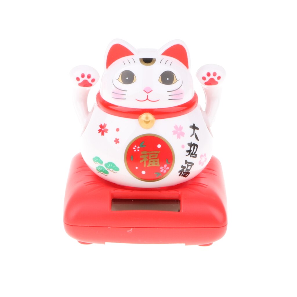 Solar Powered Chinese Lucky Kitten Waving Beckoning Fortune Cat Toy Car Decor