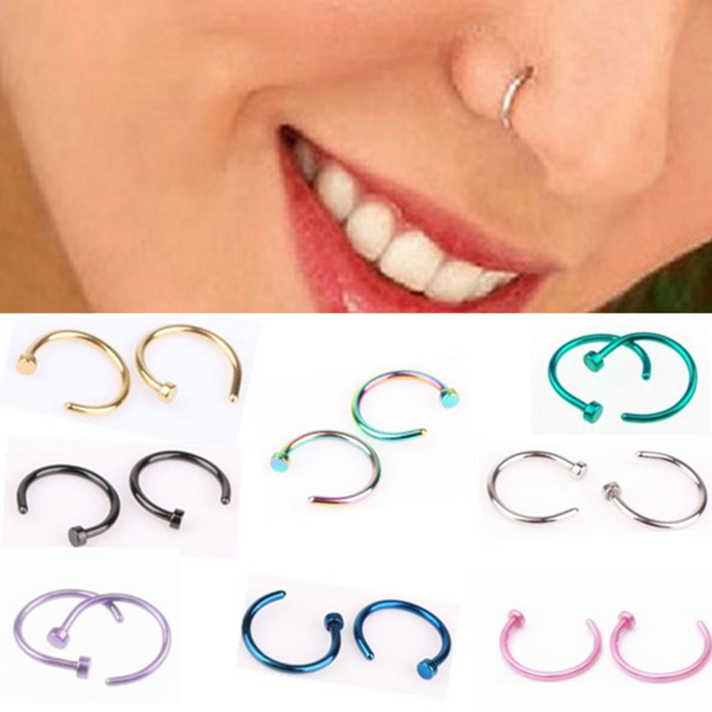 Anneau de nez mince et mince en acier inoxydable, 6mm, 8mm, 10mm, anneau de nez ouvert, Type C, bijoux du corps, 6 couleurs