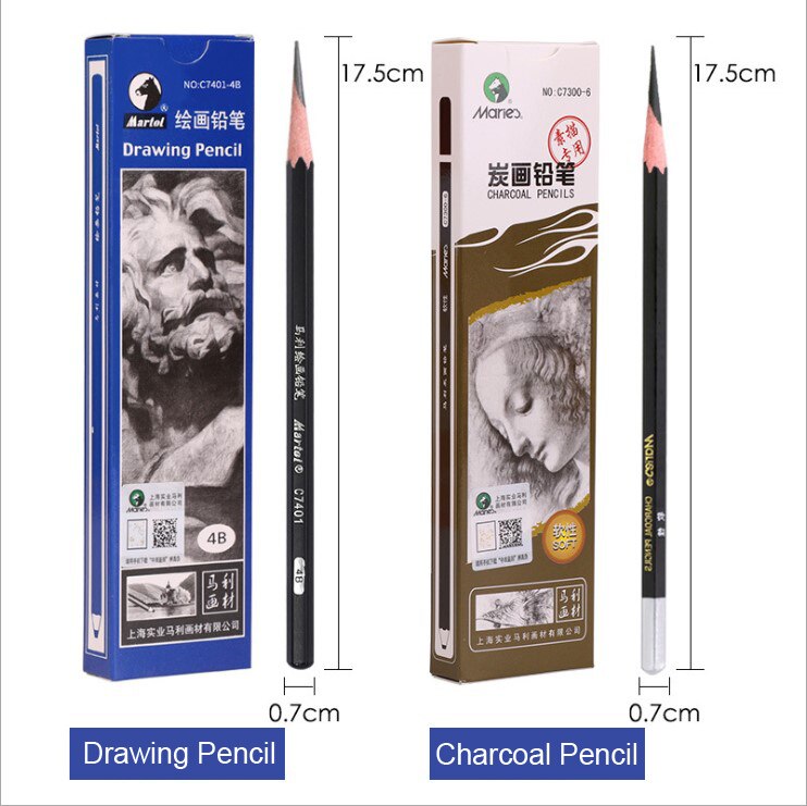 Marie Pencil Charcoal Only for Art Drawing Tools Set Beginner Sketch Artist 2H,HB,B,2B,3B, 4b, 5B,6B,7B,8B