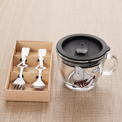 Moomins cartoon Drinkware babies glass water drink glass cup clear glass handle 210ml glass cup safe cute mug: Set A