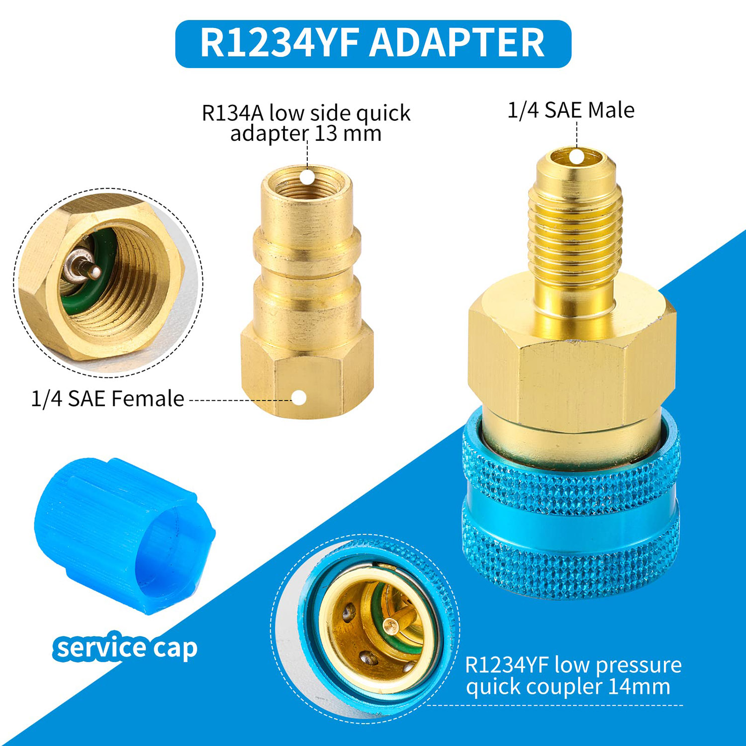 R1234YF Quick Coupler Adapter R1234YF Refrigerant Quick Couplers Kit,R1234YF to R134A Hose Adapter High and Low Side