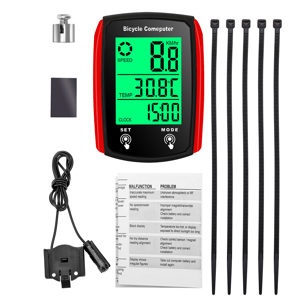 Bedrade fietscomputer met led-digitale snelheidsmeter, kilometerteller, touchscreen, waterdicht en met achtergrondverlichting.: Geel