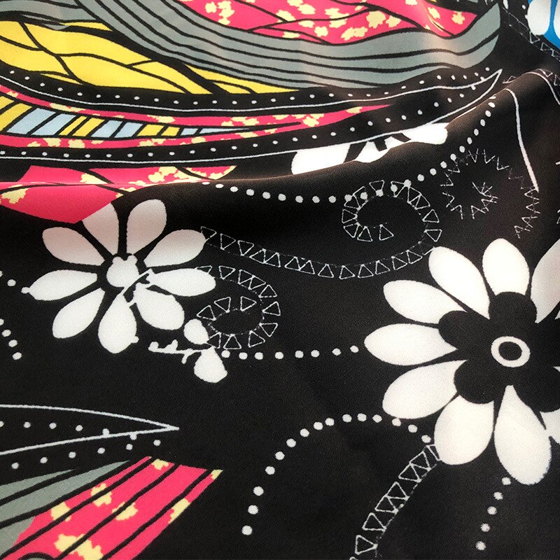 spring/summer product European/American brand black background white flower non-stretch satin printed fabr