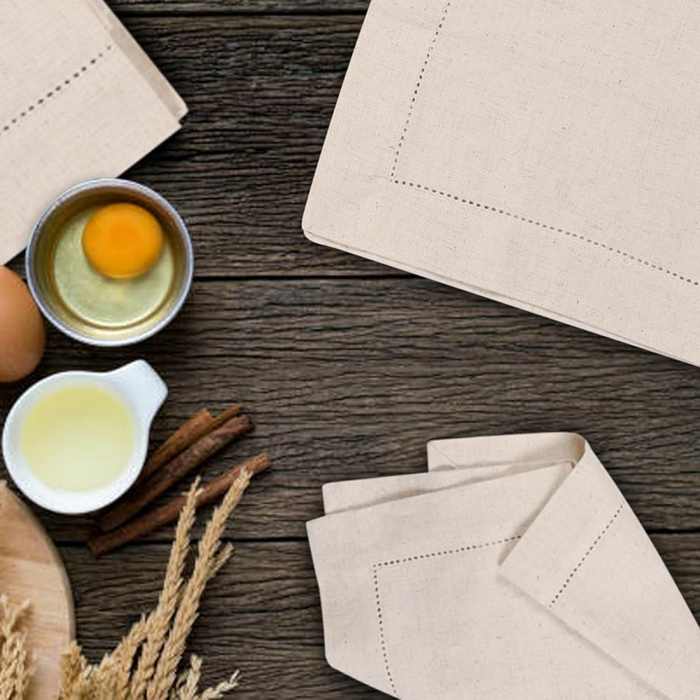 6er-Set Servietten aus Leinen mit Saumnaht, Weihnachts-Stoffservietten, Naturfarben, Abendessen-Servietten, waschbare Flachs-Stoffserviette