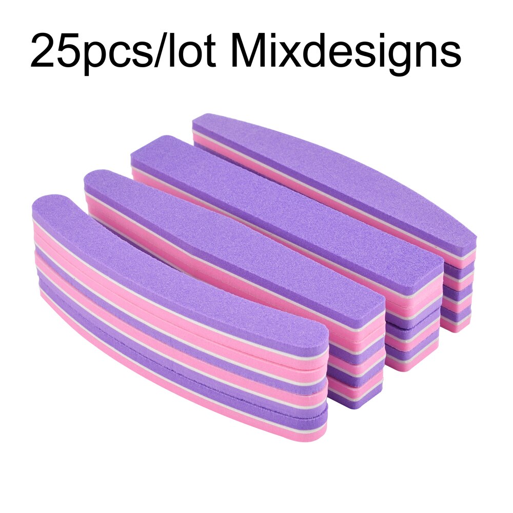 Klimonla – outils de manucure professionnels, 100/180 grains, rose, violet, courbe, bloc de ponçage, éponge, lime à ongles, 25 pièces: Mix 25pcs