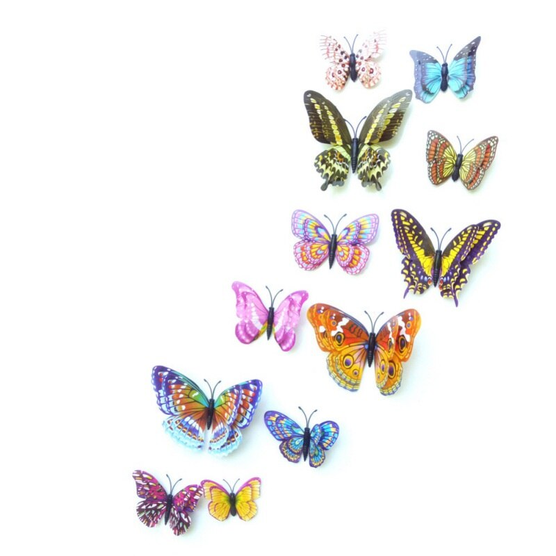 Julefest dekoration farverig magnetisk wallsticker 12 stk 3d pvc lysende sommerfugl hjemmepynt
