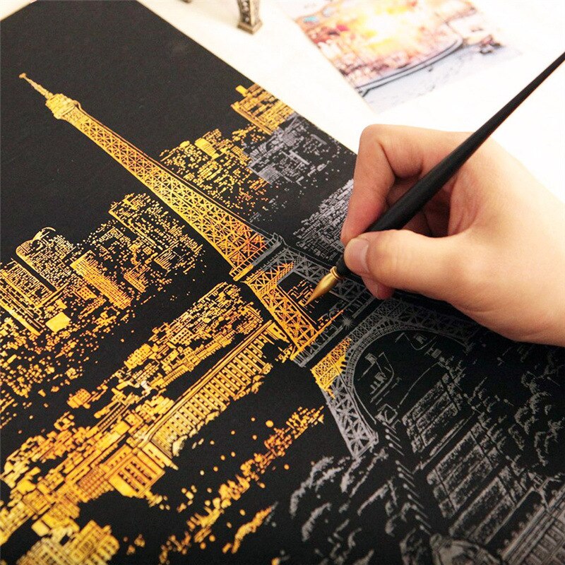 monde célèbre ville nuit scène croquis dessin rayure dessin livre Art croquis planche à dessin enfants d'anniversaire