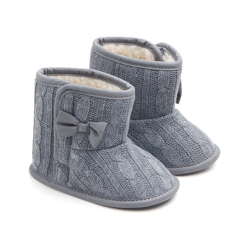 Patpat Winter Baby Peuter Meisje Solid Strik Decor Gebreide Furry Schoenen Voor Peuter Meisje Snowboots: Dark Grey / Toddler US 4