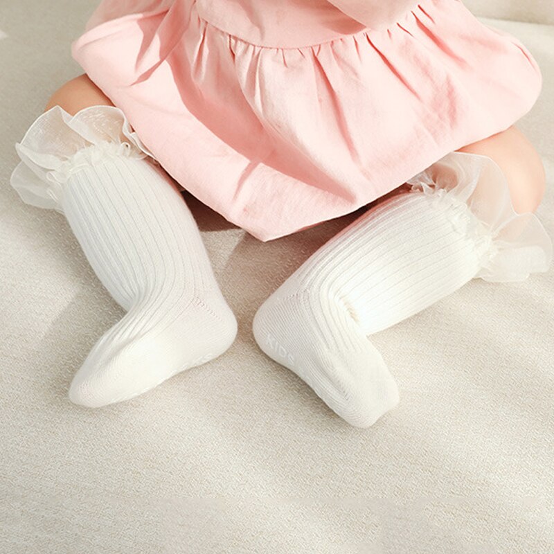 Nicht Slip Baby Mädchen Socken Frühling Herbst Spitze Prinzessin Baby Knie Hohe Socken Einfarbig Kleinkind Kinder Lange Socken für 0-12M