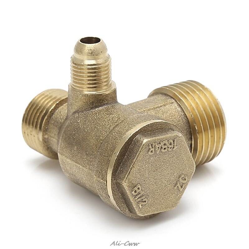 Válvula de retenção compressor de ar, rosca masculina tom dourado de 3 vias