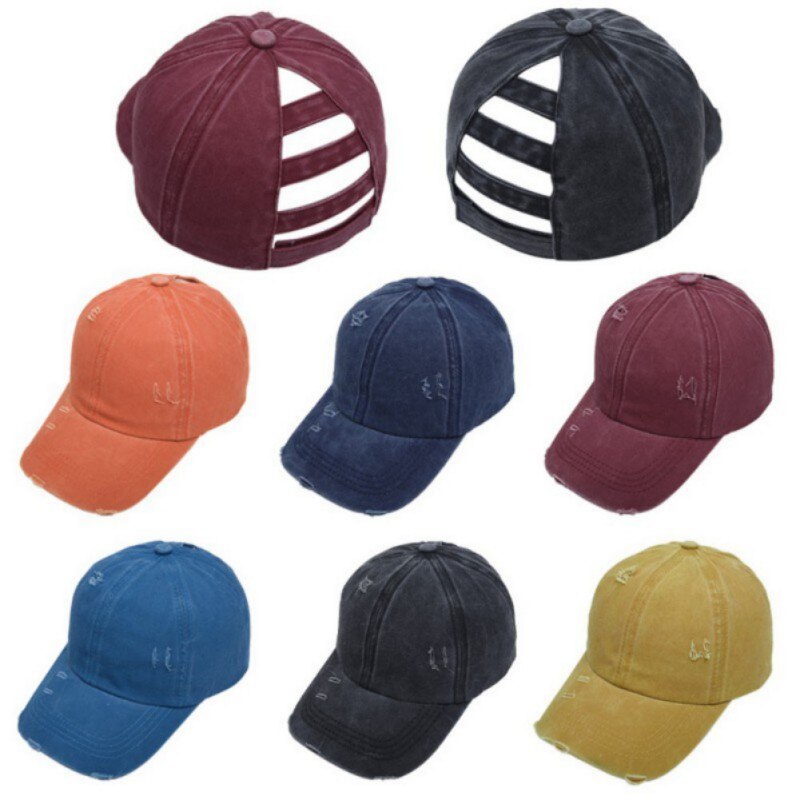 Nuovo 2020 Donne Retro Coda di Cavallo di Estate Della Protezione di Snapback Regolabile Berretto Da Baseball Hip Hop Distressed Denim Lavato Cappello del Sole della Visiera