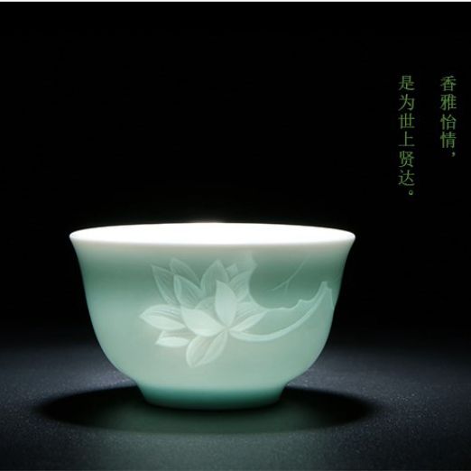 China Song-dynastie Ying Qing (Misty Blue) kungfu Theekopjes Pruim/Orchidee/Bamboe/Chrysant/Vis/Mountain Keramische Pu'er Thee Cup: new arrive 2