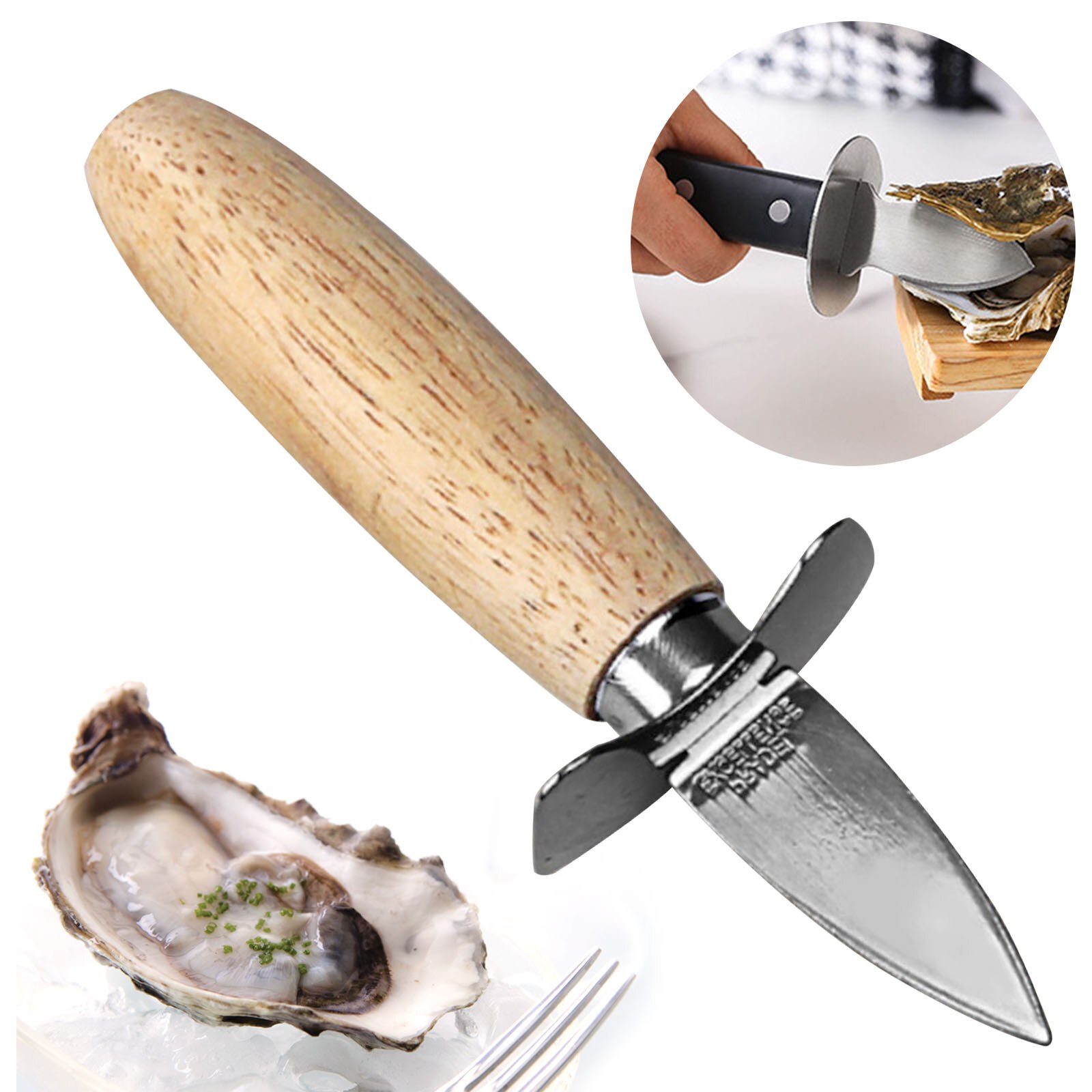 Portable Stainless Steel Seafood scallop pry knife with wooden handle Oyster knives Sharp-edged Shucker Shell Seafood Opener