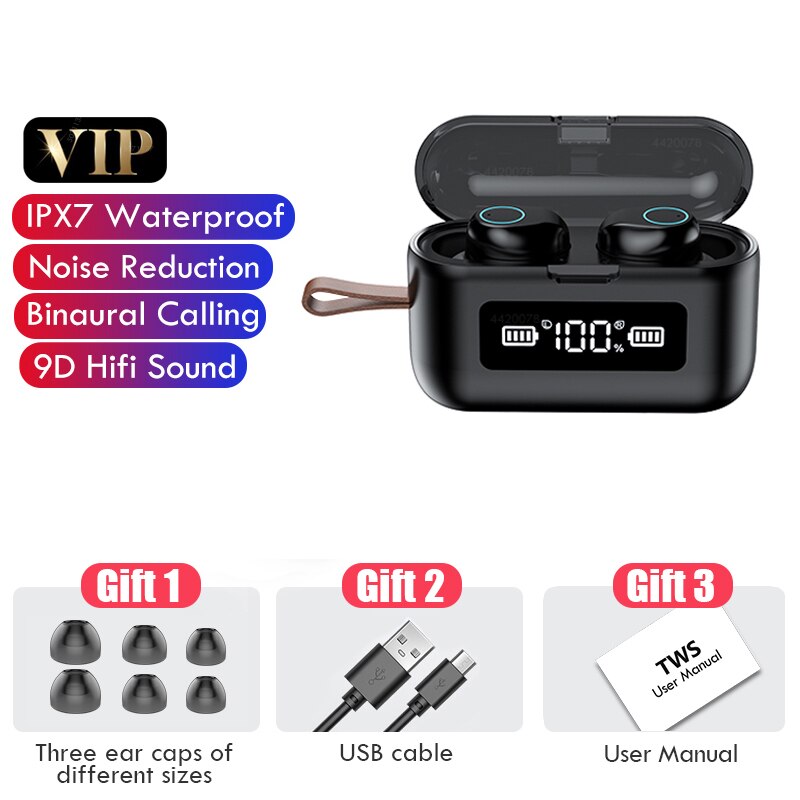 Écouteurs sans fil 2000mAh étui de charge LED affichage étanche casque avec Microphone TWS sans fil Bluetooth 5.0 casque: Black 1