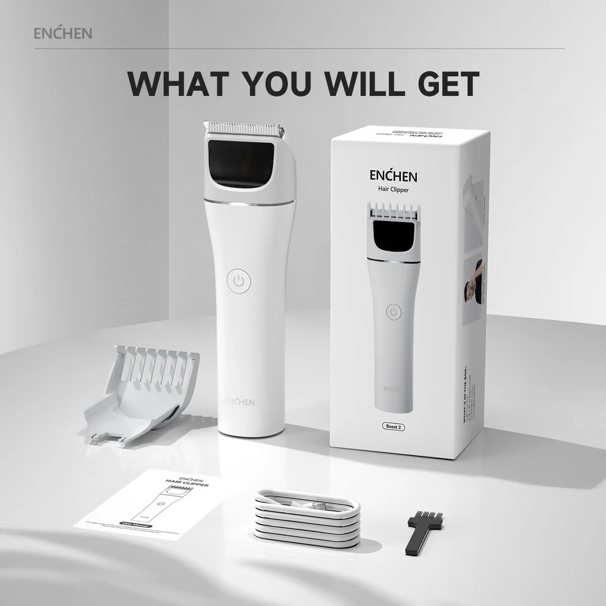 ENCHEN Tondeuse À Cheveux Machine De Coupe De Cheveux Tondeuse À Cheveux Professionnelle Rasoir À Barbe Tondeuse À Corps Réglable Sans Fil Pour Hommes Voyage Lock Barber - Boost 2: WHITE