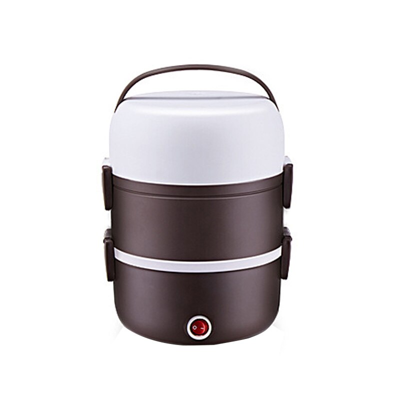 DMWD Electric 2L mini rice cooker stainless steel 2/3 layers food warmer steamer portable automatic heating insulation lunch box: Auburn