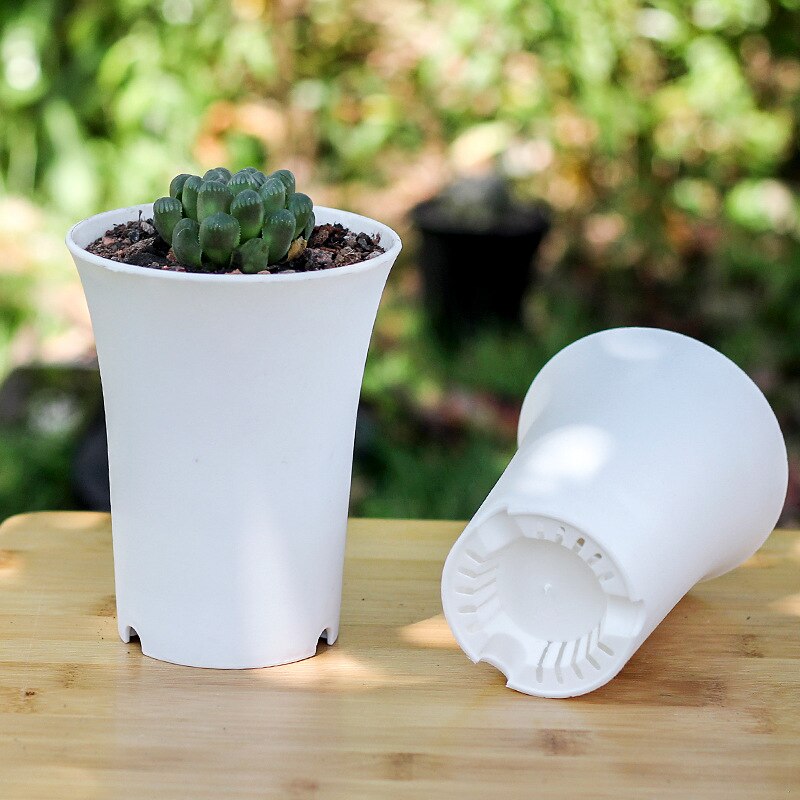 Lavabo de pelo antiguo para plantas suculentas, lavabo Vientiane, maceta de plástico redonda gruesa mate de cintura alta, jardinería en blanco y negro
