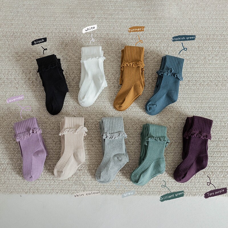 Menoea 8 colori neonate tinta unita Legging bambini primavera autunno pizzo collant lunghi calzini lavorati a maglia bambini pantaloni stretti in cotone