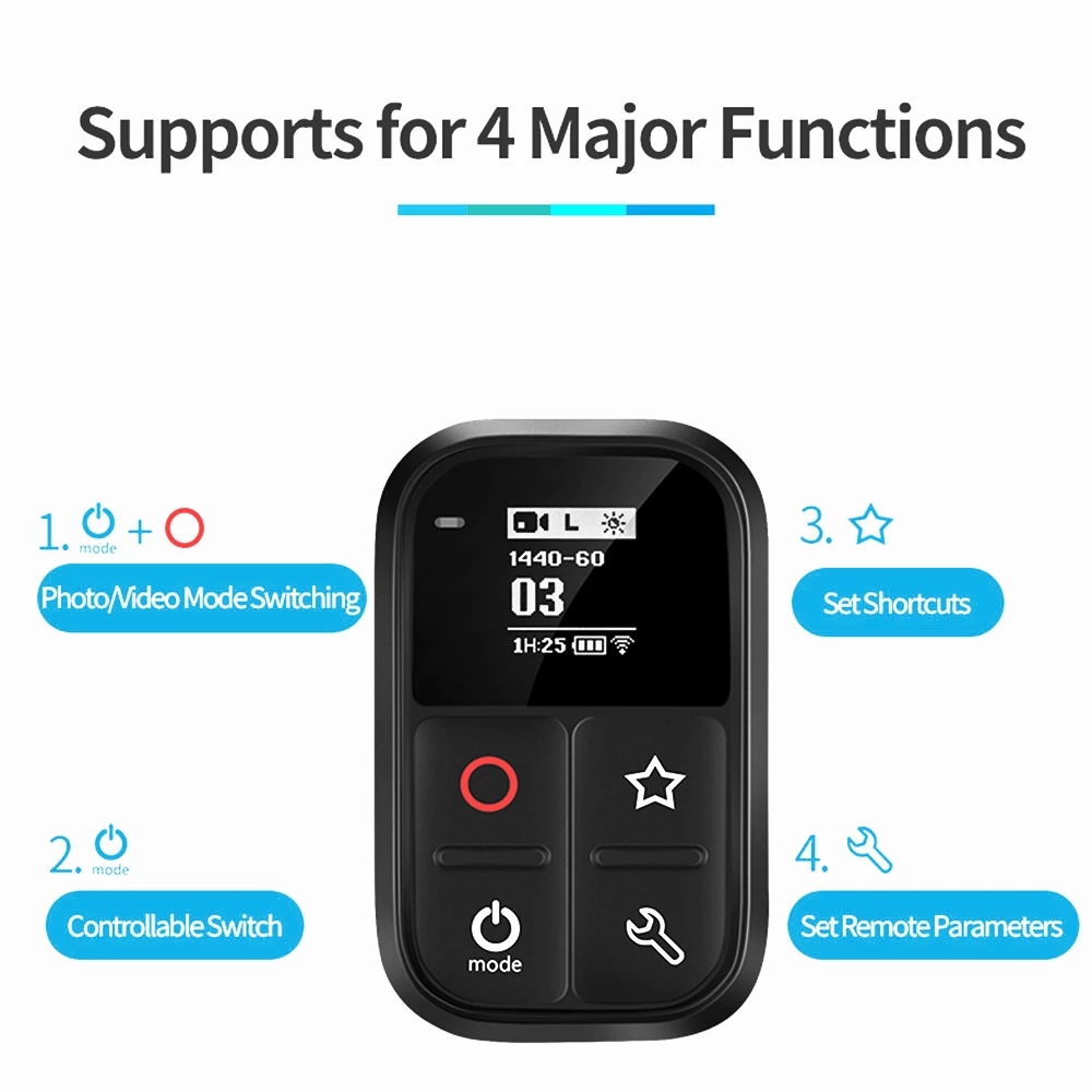 TELESIN-mando a distancia con Wifi y Bluetooth para GoPro, dispositivo con pantalla para Go Pro Hero 10, 9, 8, 7, 6, 5, 4 Session, 80M