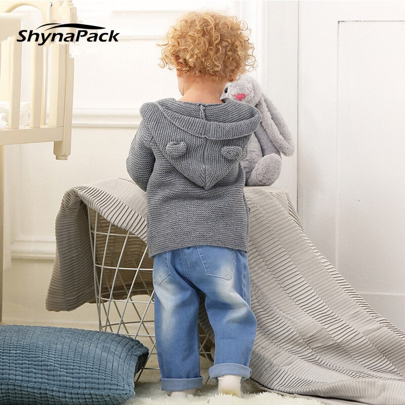 Strik cardigan sweater til baby dreng 0-2t spædbørn børn trøje hætte tøj til småbørn tøj varm hættetrøje jakke parka børn