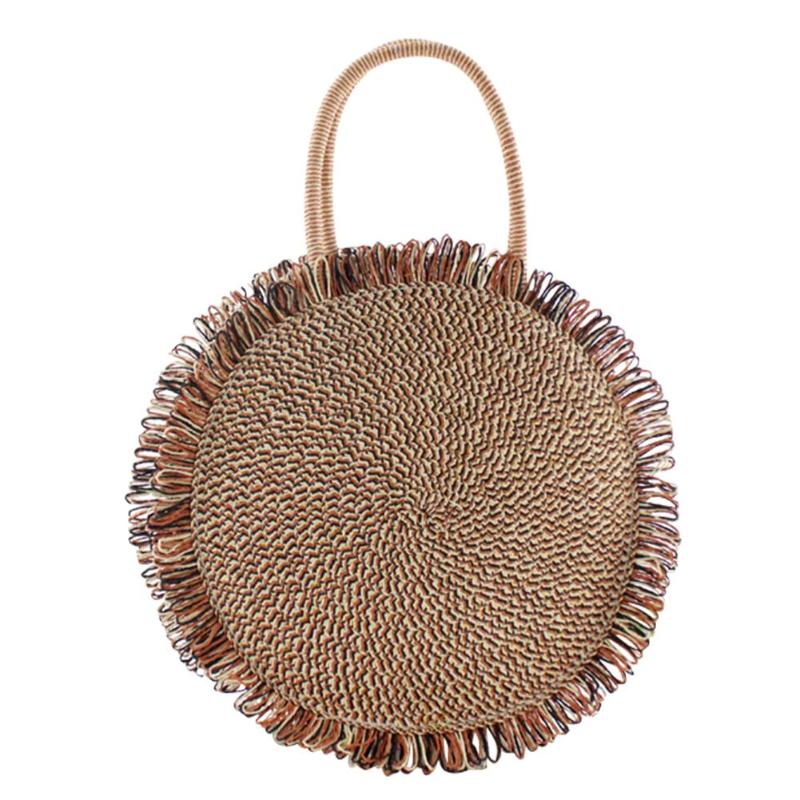 Mode Stro Handtassen Crossbody Handgemaakte Ronde Geweven Zomer Strand Rotan Schoudertas Tote voor Vrouwen Meisjes Dames Zwart/Oranje: Bruin