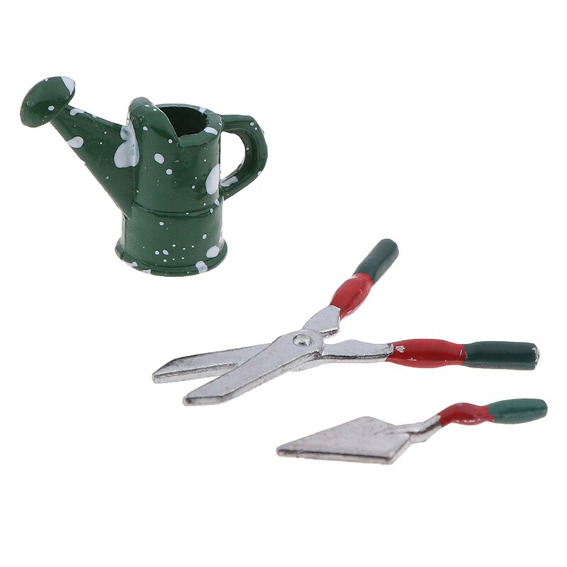 3 Stuks Metalen Gieter Spade Tuingereedschap Voor Kinderen Poppenhuis Miniaturen Accessoires 1/12 Poppenhuis Meubels Miniatuur Speelgoed: green